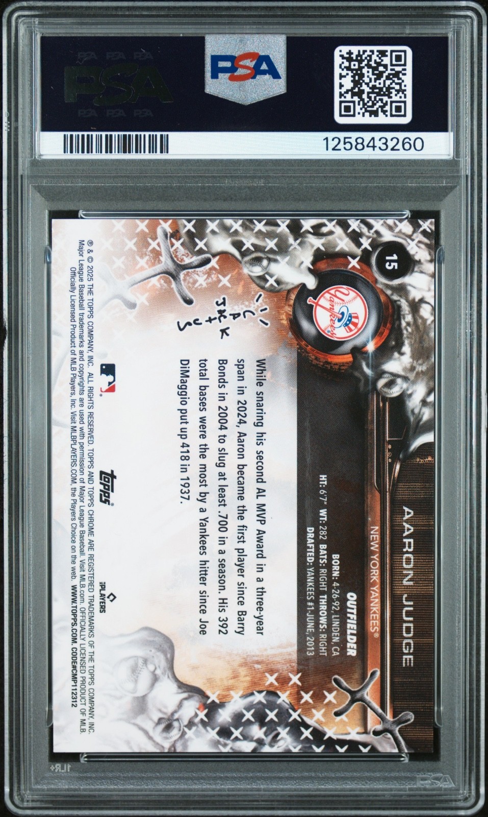 2025 Topps Chrome X Cactus Jack AARON JUDGE #15 New York Yankees PSA 10 view 2