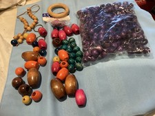 Lot of Colored Wood Beads Round Oval all large hole