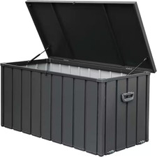 100 Gallon Outdoor Steel Storage Deck Box, Large Patio Storage Bin for Cushions,