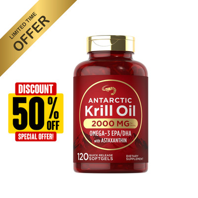 Antarctic Krill Oil 2000 mg 120 Softgels | Omega-3 EPA, DHA, with Astaxanthin