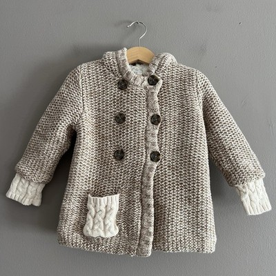 Max Studio Baby Knit Jacket Sweater Coat Hoodie Chunky Heavy Sherpa Beige Sz 2T