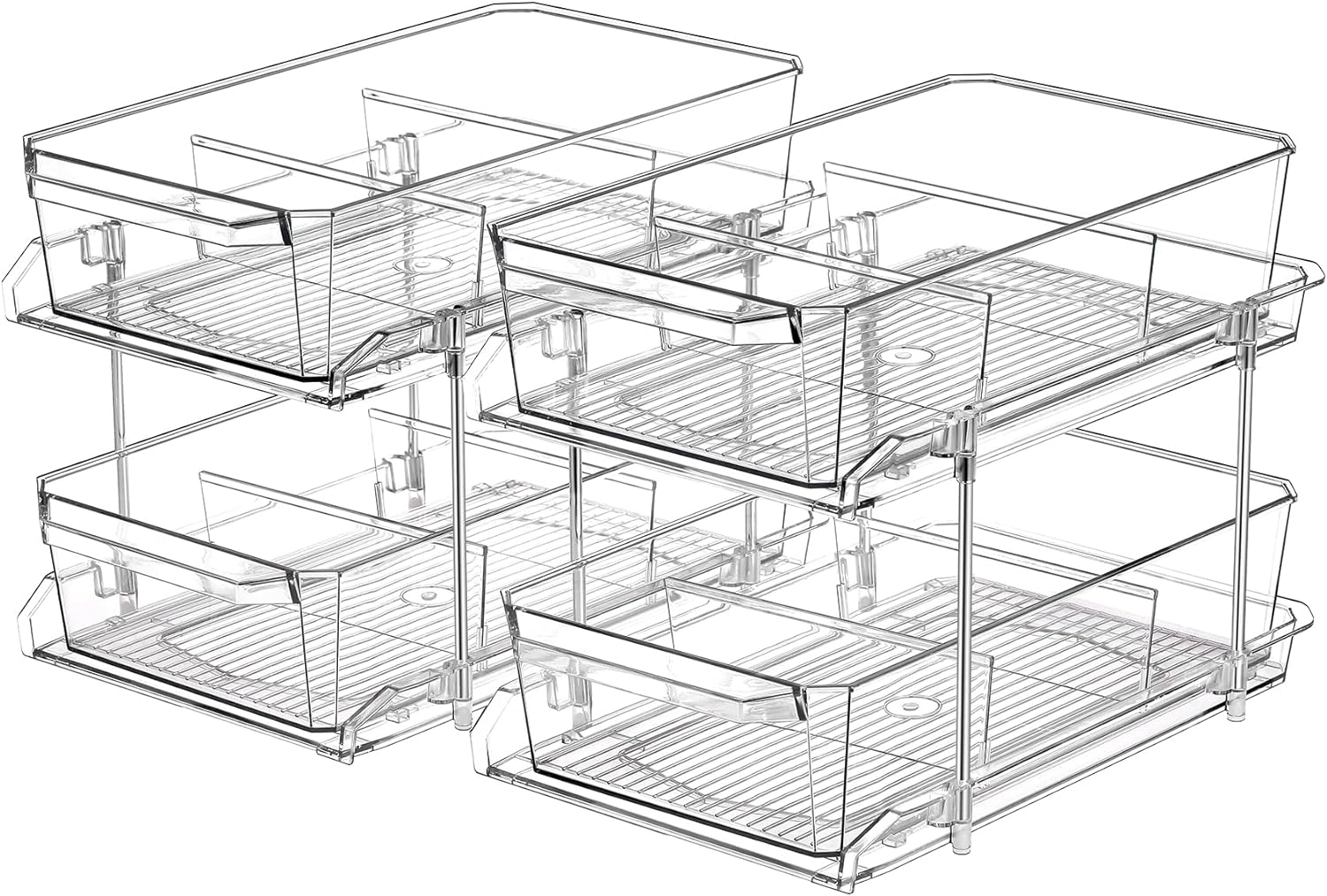 2 Set, 2 Tier Clear Organizer with Dividers for Cabinet, Shlef, Counter - Multiu