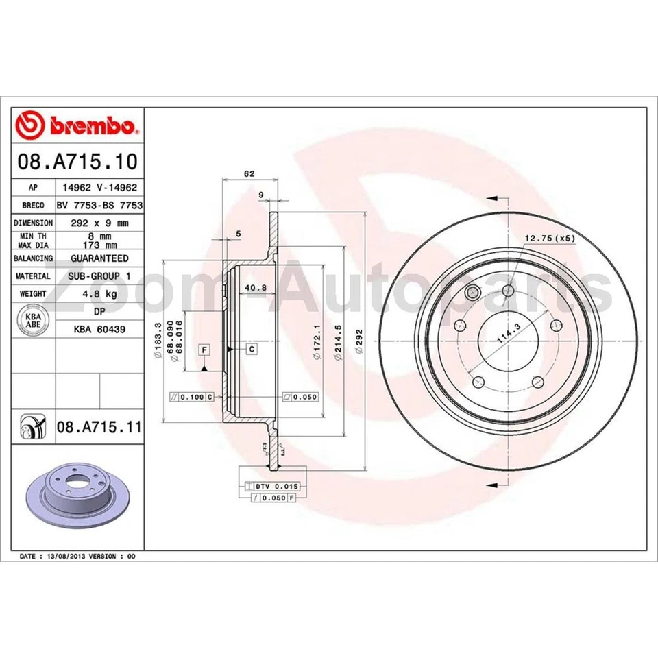 Rotores de freno delanteros traseros Brembo OE para Nissan Altima 2005 2006 Foto 2 de 4