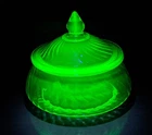 Anchor Hocking SPIRAL GREEN Candy Dish, Swirl Uranium Depression Glass, 1928-30