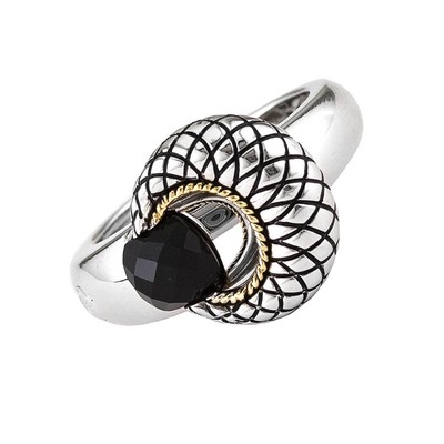 Andrea Candela 18k Gold & Sterling schwarzer Onyx Kabel Heiligenschein Bandring ACR260-ON