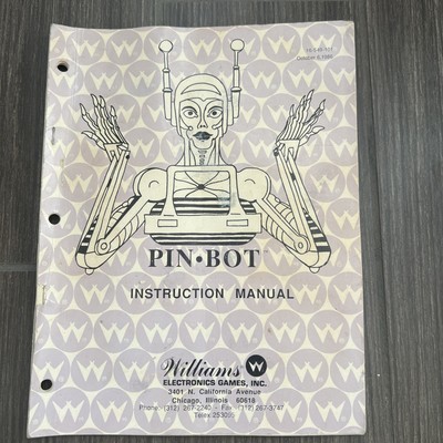Vintage Pin bot Pinball Game Operations/Service/Repair Manual Pin Bot Williams