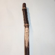 Hand Carved Tree Spirit Walking Stick/Staff/Cane with Leather Grip 51"