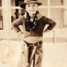 c1920s Boy Cowboy Costume Chaps 5" Snapshot Photo Holster Bandana Hat Play Vtg