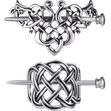 2 Pieces Viking Celtic Hair Clips Hairpins Viking Silver Hair Stick Celtic Kn...