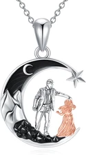 925 Sterling Silver Dad & Daughter Dancing Necklace Crescent Moon Pendant Gifts