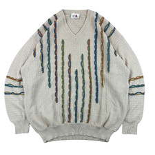 Vintage Knit Sweater Cream Multicolor Vertica...