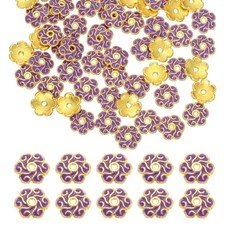 100 Pcs 8x2 mm Flower Beads Caps, Enamel Bead End Spacers Purple