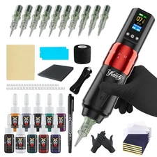 Professional Tattoo Gun Machine Kit, Wireless Rotary Tattoo Pen with 7 Strokes