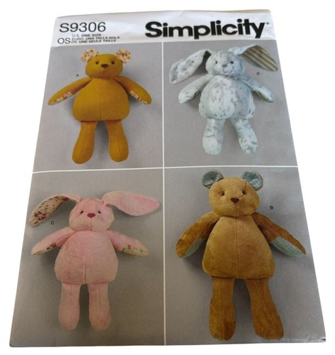 Simplicity Sewing Pattern S9306 Plush Bears Bunny Rabbit Stuffed Animal 17" 21"