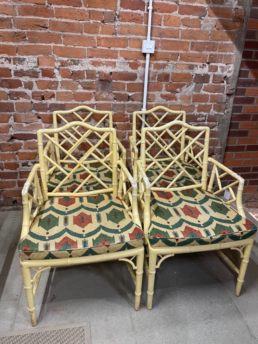 4 vintage Chippendale antique style solid faux bamboo chairs