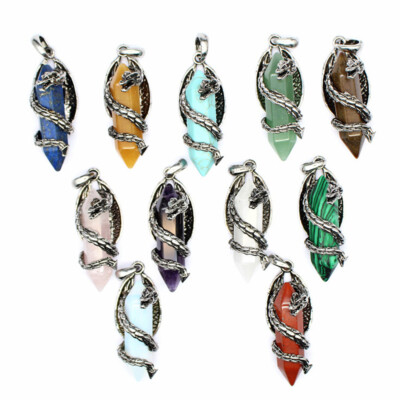 Chakra Dragon Double Pointed Hexagon Pendant Natural Crystal Quartz Column Stone