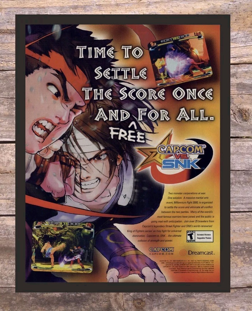 2000 Capcom VS SNK Framed Print Ad/Poster Official Sega