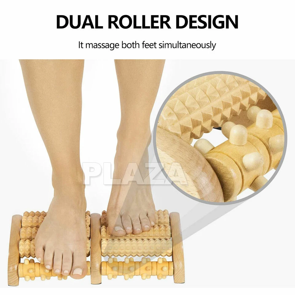 2x LARGE Wooden Foot Pain Massager 5 Roller Care Reflexology Relax Stress Relief - image 3 of 4
