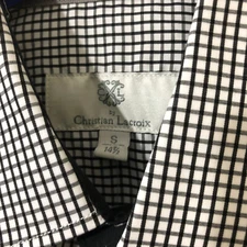 Christian Lacroix Mens Long Sleeve Button-Up Shirt Plaid White/Black Sz S 14.5