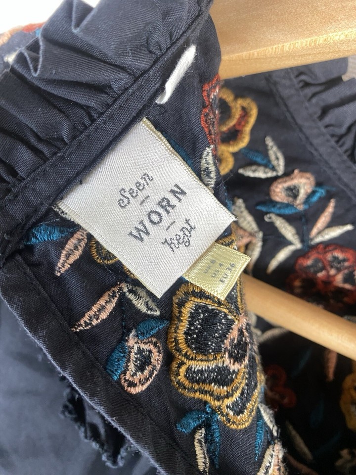 Seen Worn Kept Anthropologie black blouse embroidered western boho Size