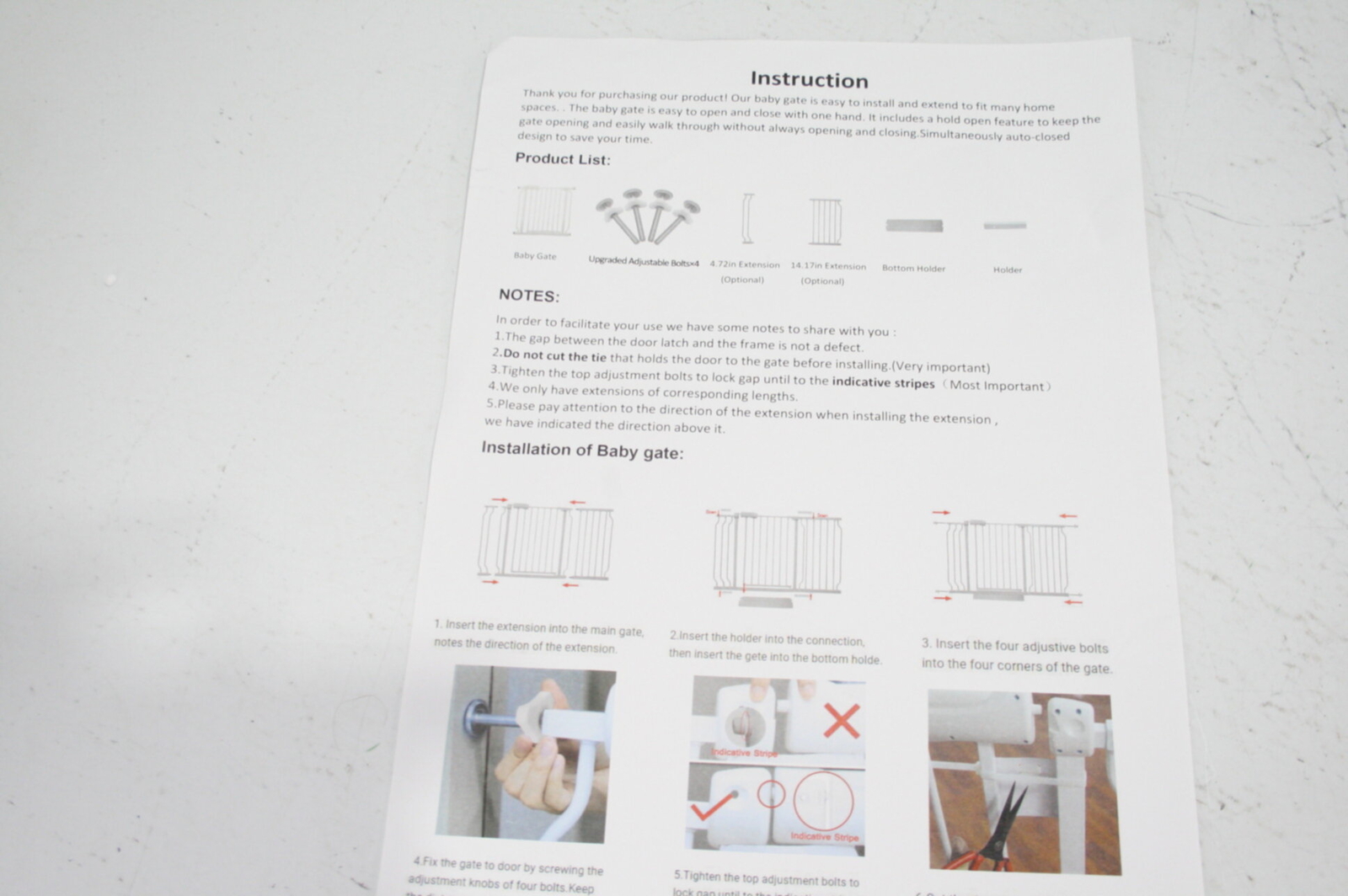 ALLAIBB Walk Through Baby Gate Auto Close Tension White Metal Safety
