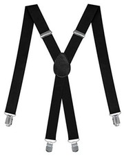 Mens Suspenders, Adjustable Elastic 1 Inch Wide Band with Heavy Duty Black