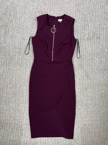 Calvin Klein Women's Dress Size 2 Purple Plum Front Zip Logo Brand New Clean - Picture 2 of 7