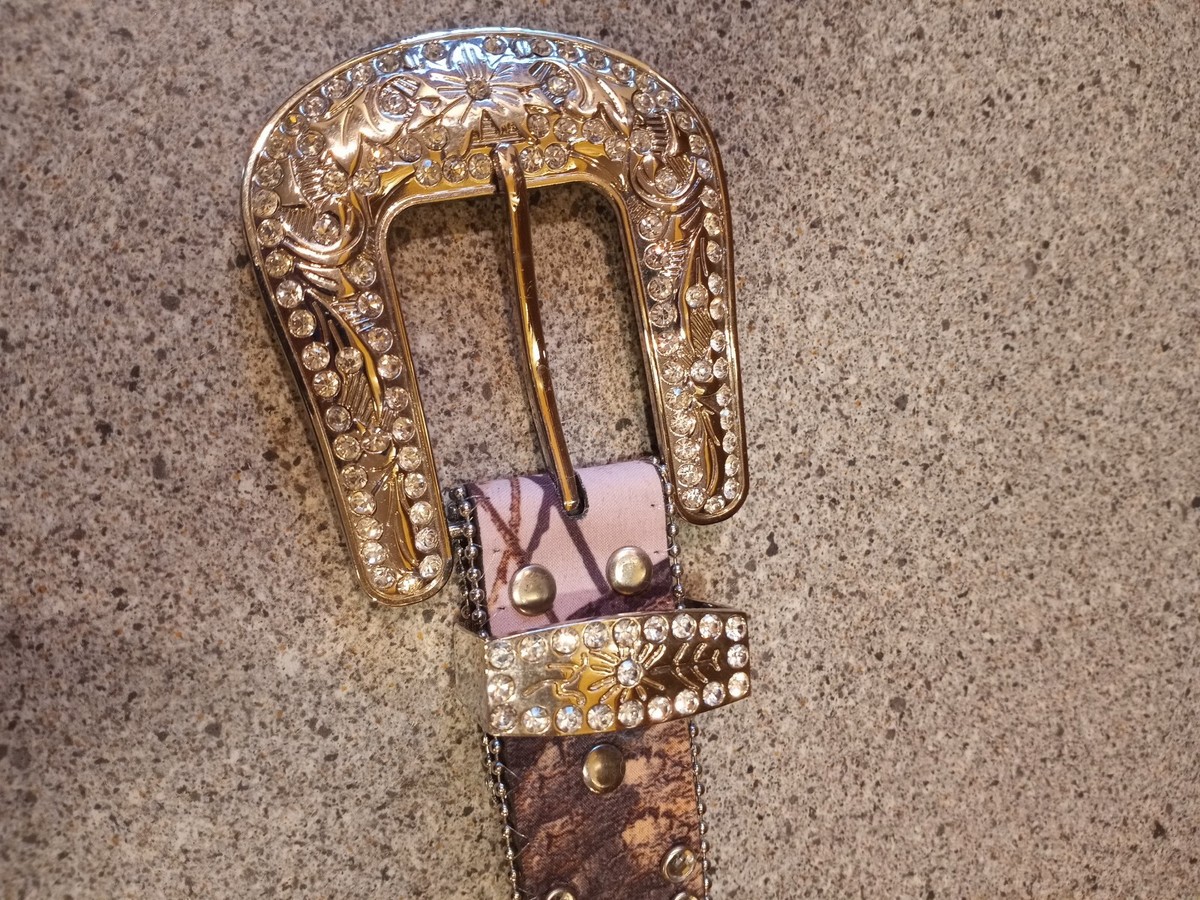 BLAZING ROXX Rhinestone Studded Pink Camouflage Belt with Bling Ladies Large Blazin Roxx Pink Camo Rhinestone Embellished Western Cowgirl  main image 3