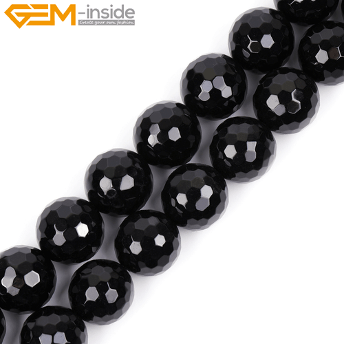 Natural Genuine Black Agate Stone Onyx Gem Beads For Jewelry Making 15" Faceted - Picture 15 of 63