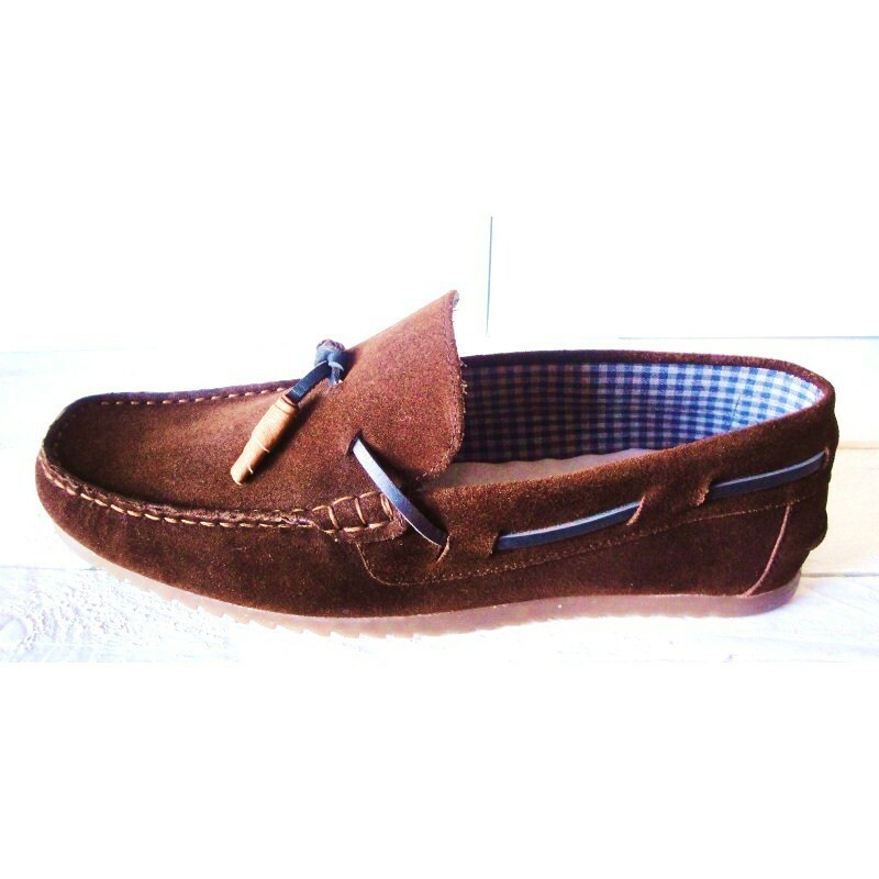 BECOOL Zapato de ante piel hombre confort MOCASINES, marrón, suela caucho