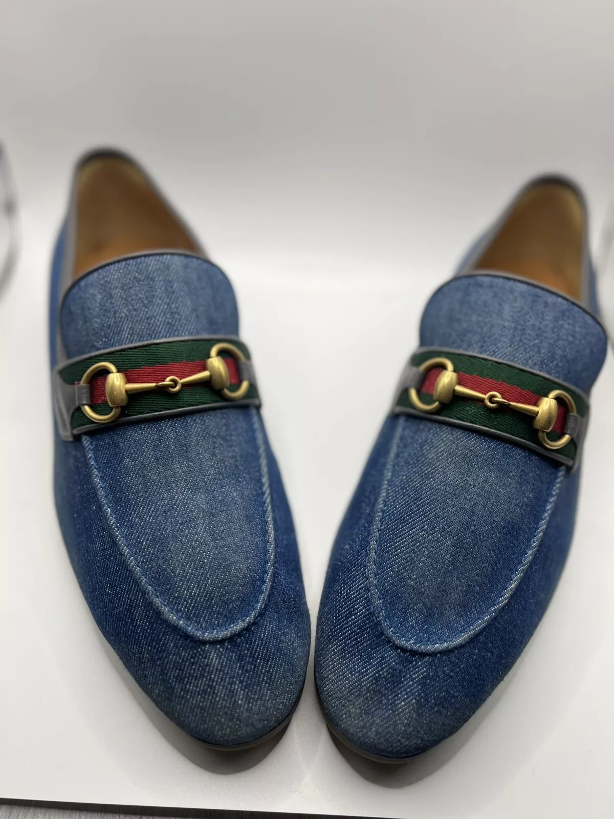 NEUF GUCCI DENIM BLEU HORSEBIT WEB MOCASSINS CHAUSSURES HABILLÉES 10/US 10,5