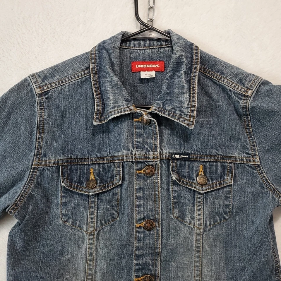 Jaqueta jeans retrô Union Bay vintage feminina caminhoneiro anos 2000 Y2K jeans tamanho M - Imagem 4 de 4