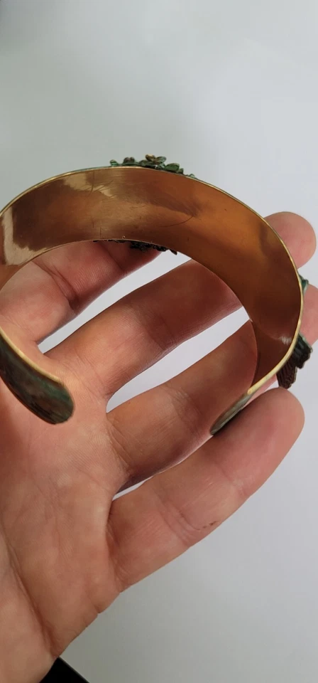 Vintage Elaine Coyne Verdigris Brass Multigem Three Butterflies Cuff Bracelet Foto 2 de 4