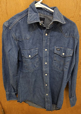 Vintage Wrangler Size 15x33 Pearl Snap Denim Western Shirt 70127MW Fairly Long