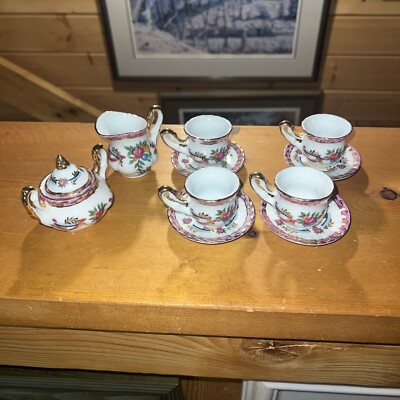 Vintage Charming Miniature Limoges China Tea Set for 4. 1 Cup Has