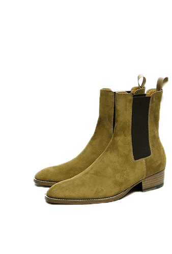 Pull On Mens Pointy Toe Chelsea Ankle Boots Real Suede Leather High Top Occident - Bild 10 von 14