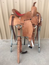 Western Brown Leather Rough Out Ranch Roper Saddle with Red padded Seat