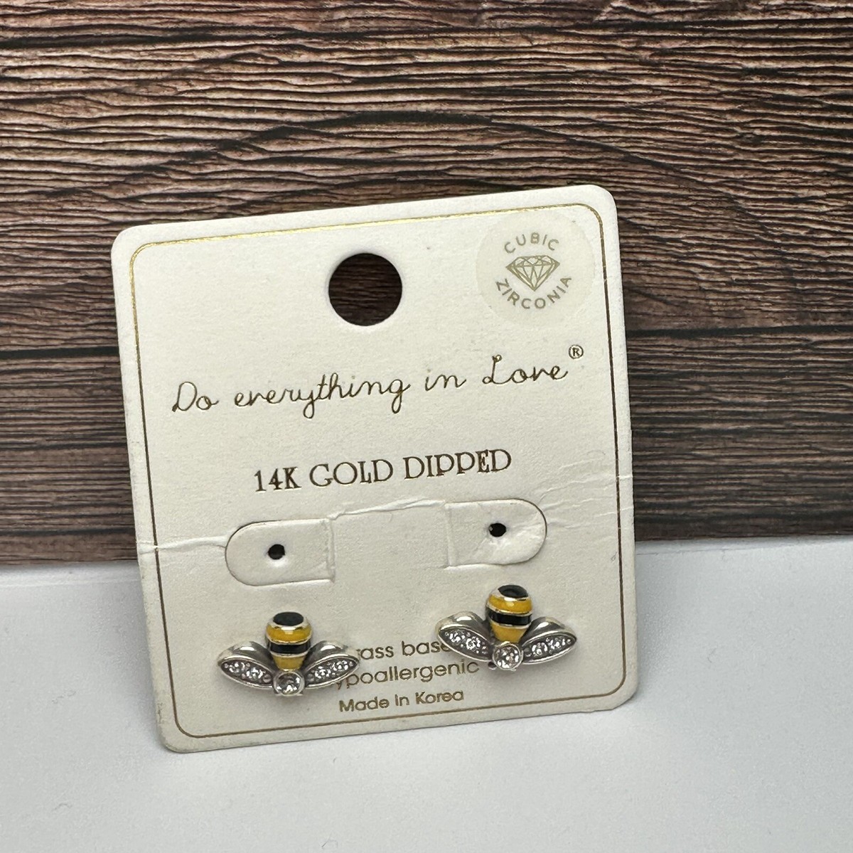 Bee Insect Yellow Enamel Silver Tone Cz Cubic Zirconia Stud