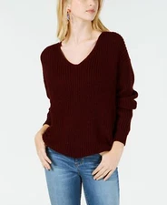 $144 Hooked Up Juniors' Women'S Purple Twist-Back Cutout V-Neck Sweater Size Xs