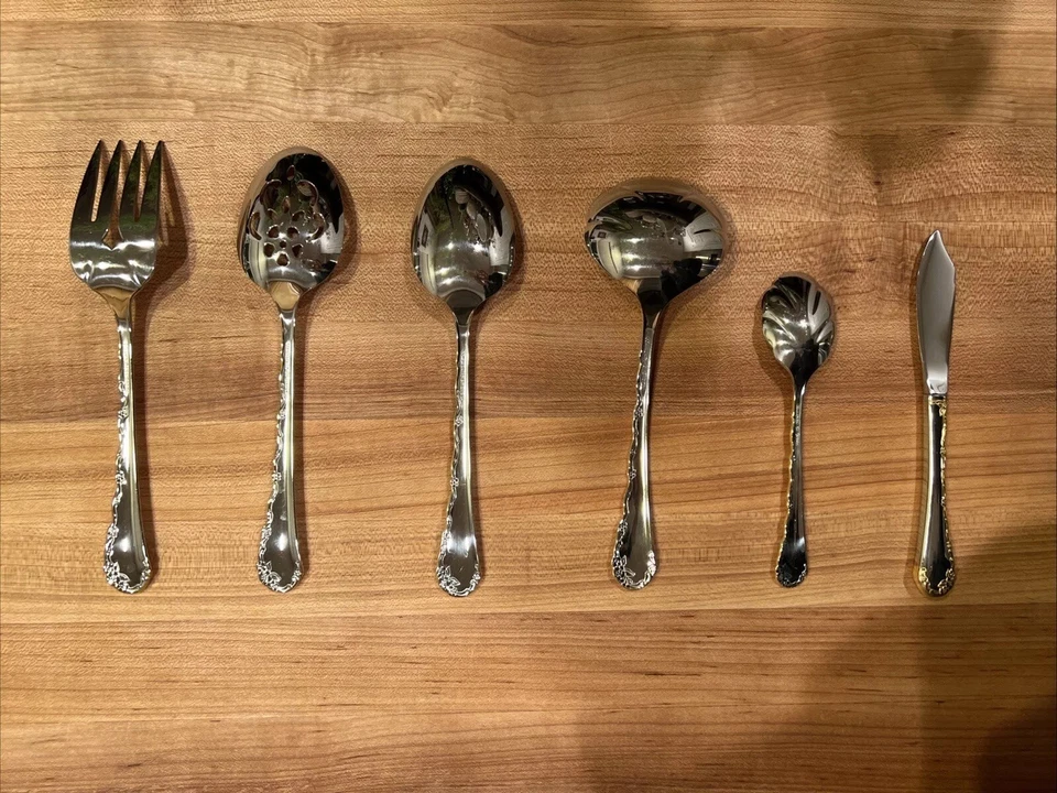 Oneida Community GOLDEN BELLE ROSE Stainless Gold Silverware 6 Piece Serving Set Foto 2 de 3