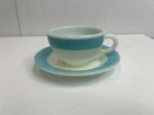 Vintage Corning Cup And Saucer Set Milk Glass Blue Ring