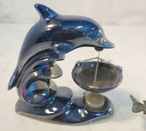 Lot Of 2 Dolphin Statue Figurine - 1 Ceramic, 1 Metal, Incense Burner - Picture 6 of 6