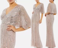 $698 MAC DUGGAL 93583 SEQUINED V NECK CAPE SLEEVE VINTAGE ROSE COLUMN GOWN SZ 20