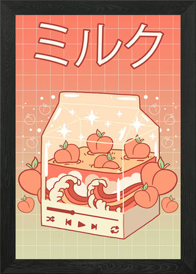 Kawaii Peach Lofi Music Framed Wall Art Poster Canvas Print Picture