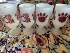 Vtg Arctic Cat The Year of the Cat Drinking White Milk Glass  Mug Paw Set Of 4