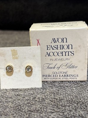 VTG 1978 Avon  Touch Of Glitter  Pierced Earrings With Surgical Steel Posts MIB!