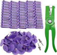 Sheep Ear Tag 001-100 Number Plastic Livestock Tags Goat with Punch Appl