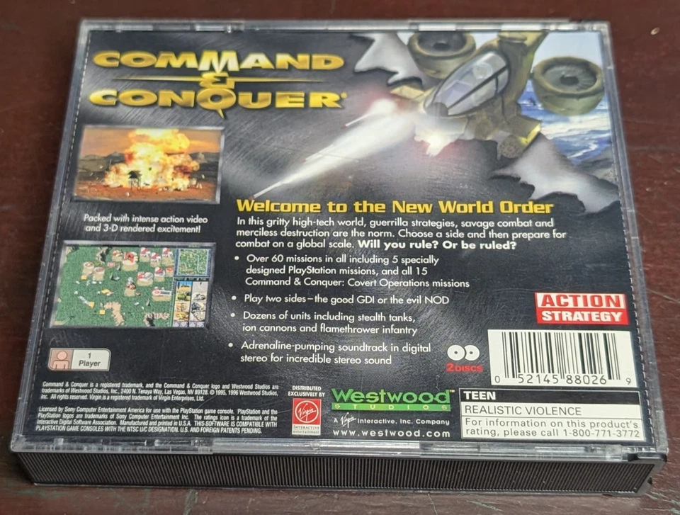 1995 PS1 Command & Conquer Sony PlayStation 1 Black Label, *NO MANUAL* NTSC - Image 2 of 4