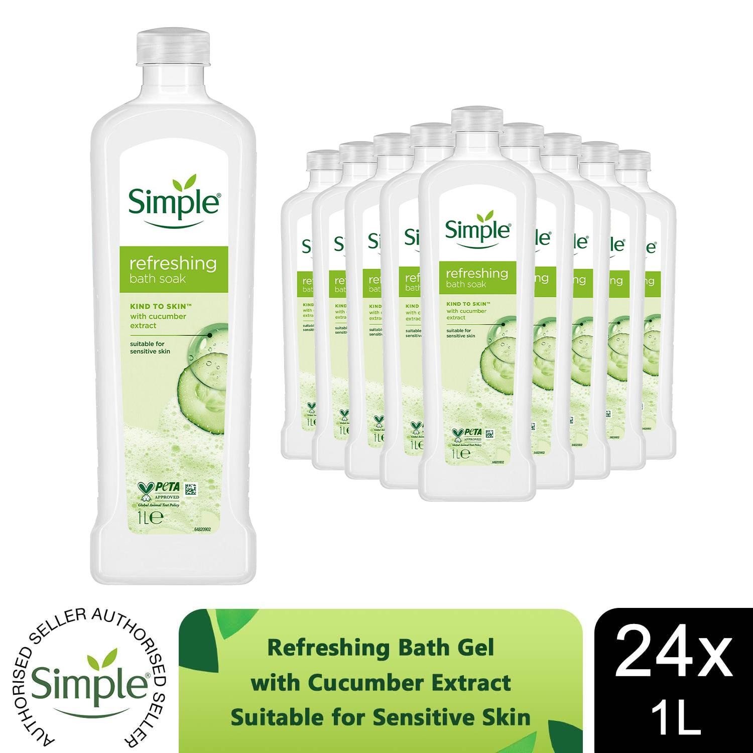 24x Simple Kind to Skin Refreshing Bath Soak Cucumber Extract Sensitive Skin, 1L