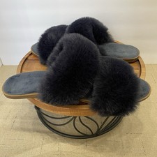 Loft Faux Fur Slide Slippers Navy Blue Women's L 9-11